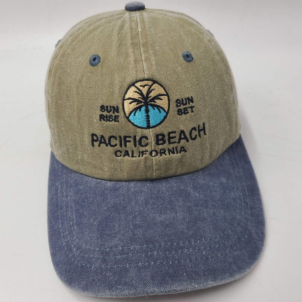 Vintage Pacific Beach California Hat Adjustable Strapback Sun Rise Sun Set Beige
